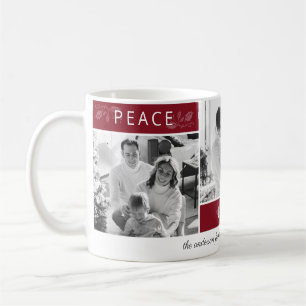 Peace Joy Love Photo Collage Script Maroon Holiday Coffee Mug