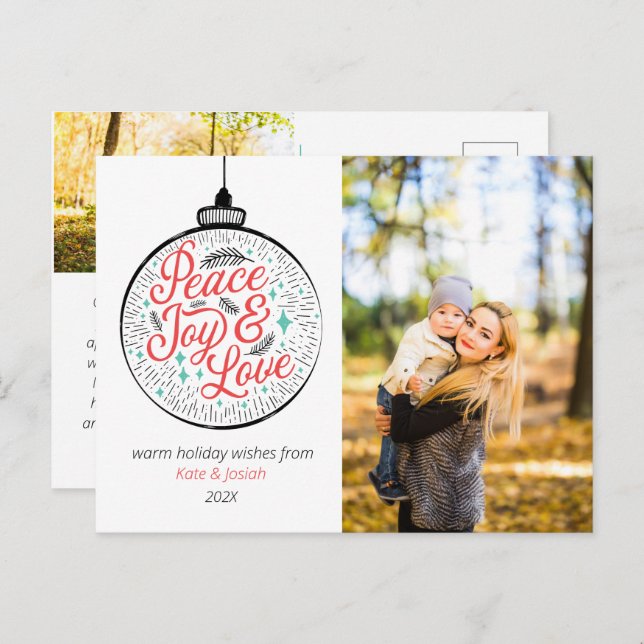 Peace, Joy & Love Photo Holiday Postcard (Front/Back)