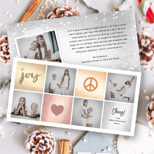 Peace Joy Love Rose Gold Squares Stylish 4 Photo Holiday Card