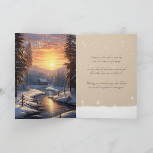  Peace Joy Love Winter Snow Pine Forest River   Holiday Card