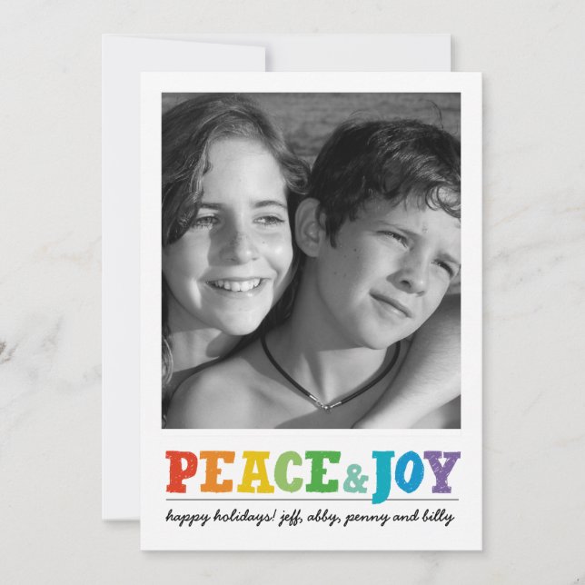 Peace & Joy Multi with Back Photo Holiday Card (Front)