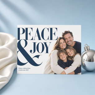 Peace & Joy Navy Editorial Family Christmas Photo Holiday Card