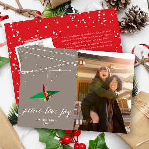 Peace & Joy Origami Paper Crane Holiday Photo Card