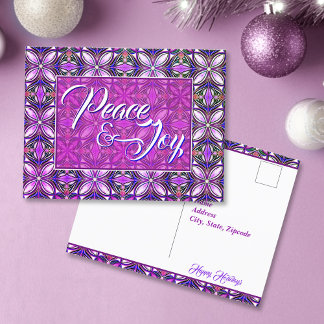 Peace & Joy Pink Christmas Postcard