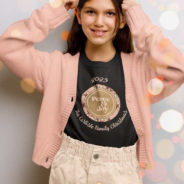 Peace & Joy Pink Gold Family Name Christmas T-Shirt (Peace & Joy Pink Gold Family Name Christmas Girls' T-Shirt)