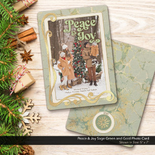 Peace & Joy Sage Green and Gold Photo Card