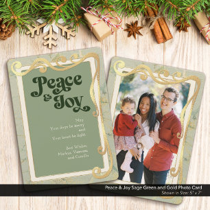 Peace & Joy Sage Green and Gold Photo Card