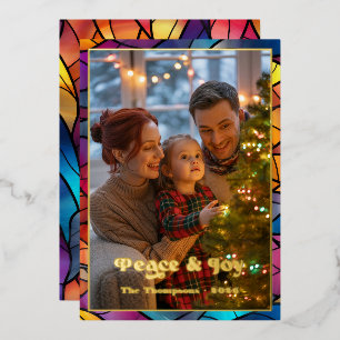 Peace & Joy Stained Glass Window Christmas Photo