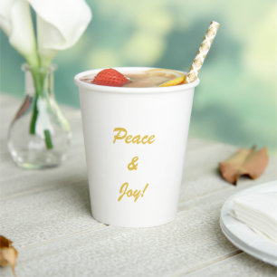 Peace & Joy topography script in gold colour Paper Cups