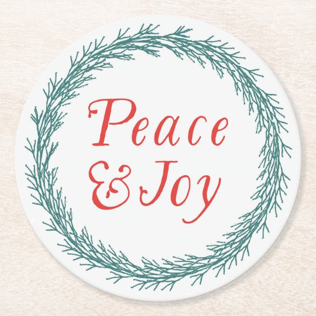 Peace & Joy Vintage Style Christmas Coasters (Front)