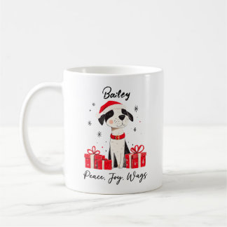 Peace Joy Wags Custom Pet Name Christmas Dog Coffee Mug