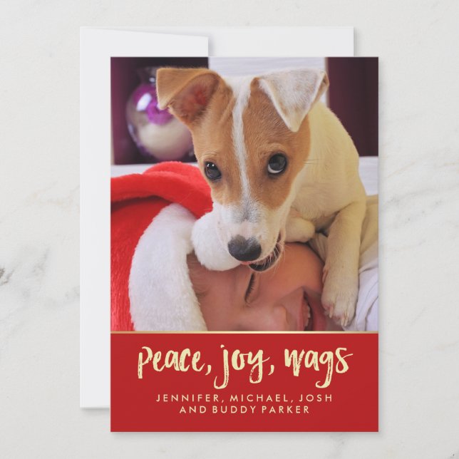 Peace Joy Wags | Your Dog's Christmas Photo Holiday Card (Front)
