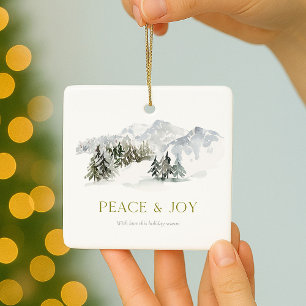 Peace & Joy Winter Mountain Christmas Ceramic Ornament