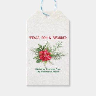 Peace Joy & Wonder Red Poinsettia Christmas Gift Tags