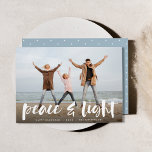 Peace & Light | Full Photo Hanukkah Holiday Card<br><div class="desc">Modern Hanukkah photo cards feature your favourite image with "Peace and light" overlaid in white hand lettered brush typography,  with your names and the year beneath.</div>