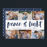 Peace & Light | Hanukkah Photo Collage Holiday Card<br><div class="desc">Share six favorite photos with our bright and festive Hanukkah holiday card. "Peace and Light" appears in the center in hand lettered brush typography,  with your holiday greeting,  names,  and the year beneath.</div>