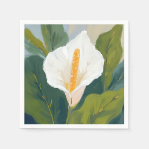 Peace Lily Flower Painting Watercolor Floral Napkin
