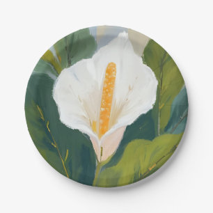Peace Lily Flower Painting Watercolor Floral Paper Plate