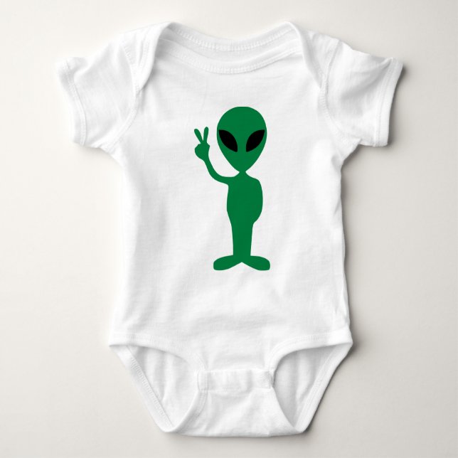 Peace Little Green Man Alien Silhouette Baby Bodysuit (Front)