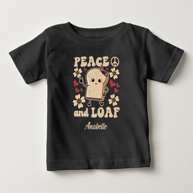 Peace & Loaf | Girl Toast with A Peace Sign- Black Baby T-Shirt (Front)