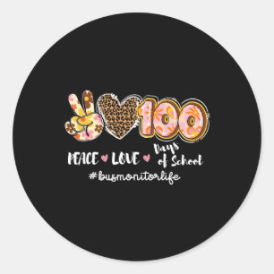 Peace Love 100 Days Of School Leopard Bus Monitor Classic Round Sticker