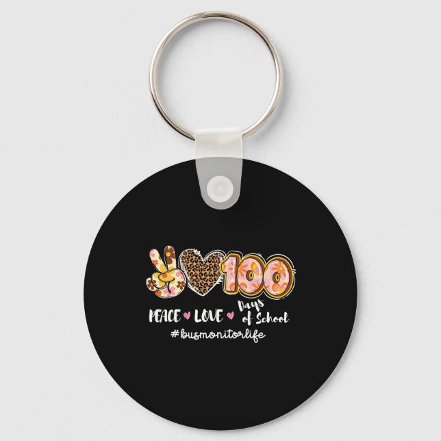 Peace Love 100 Days Of School Leopard Bus Monitor  Key Ring (Front)