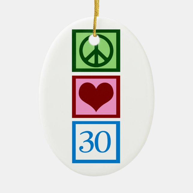 Peace Love 30 Ceramic Tree Decoration (Front)