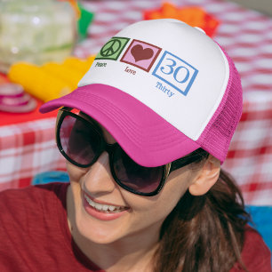 Peace Love 30th Birthday Cute Party Trucker Hat