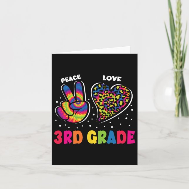 Peace Love 3rd Grade Leopard Tie Dye Back To Schoo Card (Front)