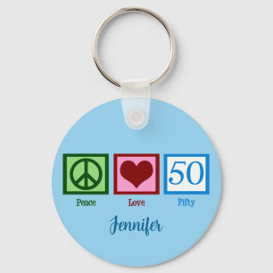 Peace Love 50th Birthday Cute Party Key Ring