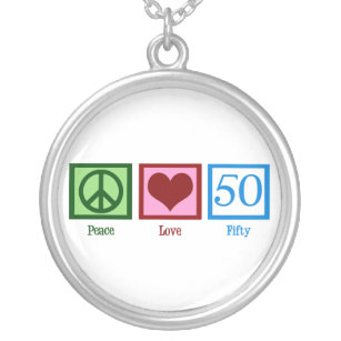 Peace Love 50th Birthday Cute Party Silver Plated Necklace