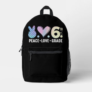 Peace Love 6th Grade Funny Back To School Printed Backpack
