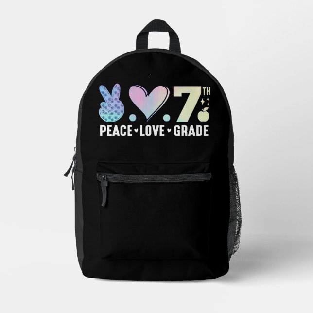 Peace Love 7th Grade Back To School Funny Printed Backpack (Front)