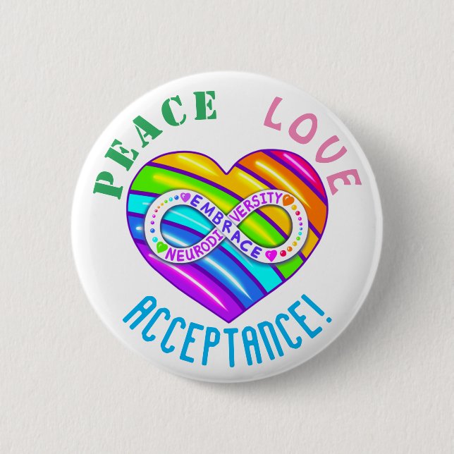 Peace Love Acceptance Neurodiversity Heart Button (Front)