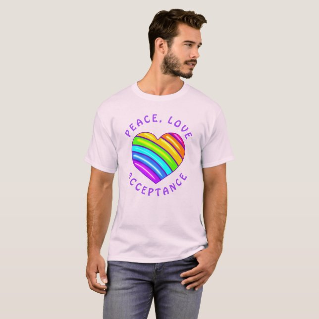 Peace, Love, Acceptance Rainbow Pride Heart Shirt (Front Full)
