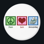 Peace Love Accounting Magnet<br><div class="desc">A peace sign,  heart,  and a calculator for a good accountant. A CPA would love this gift.</div>