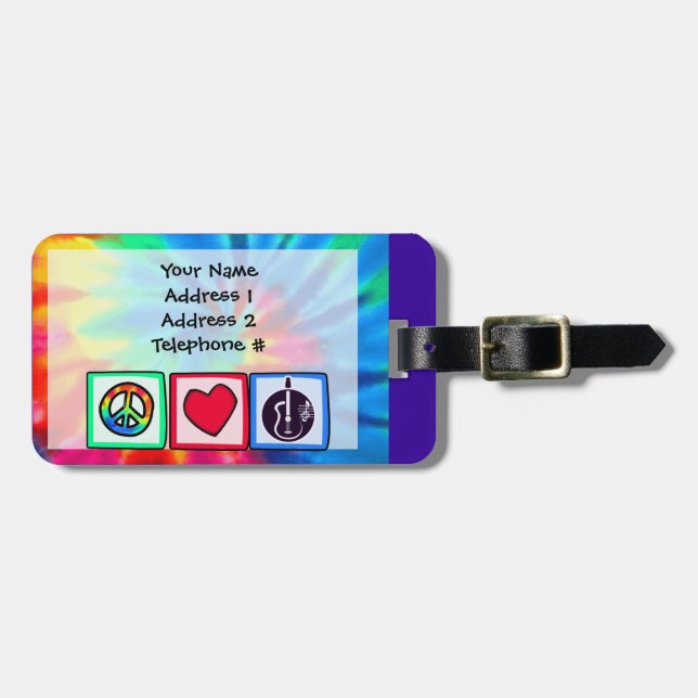 Peace, Love,  Acoustic Guitars Luggage Tag (Front Horizontal)