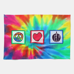Peace, Love,  Acoustic Guitars Tea Towel