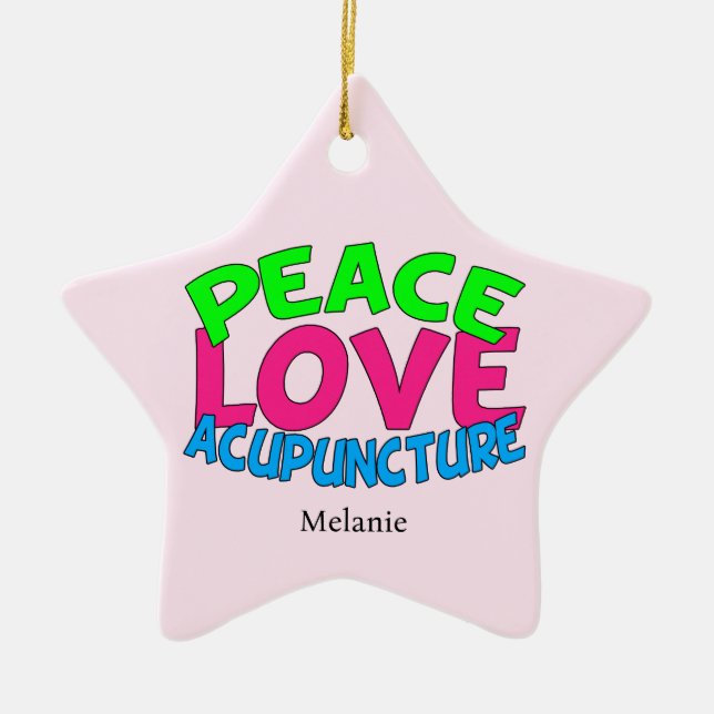 Peace Love Acupuncture Ceramic Tree Decoration (Front)