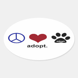 Peace, Love, Adopt Oval Sticker