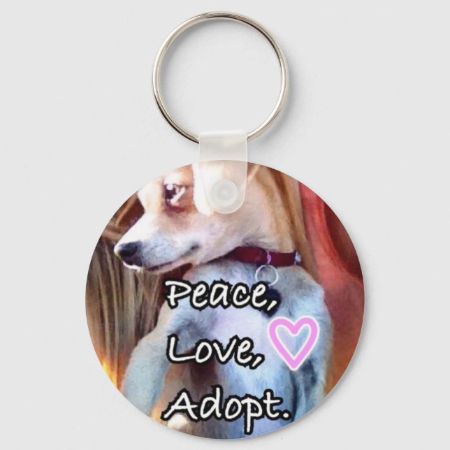 Peace, Love, Adopt Rescue Dog Keychain (Front)