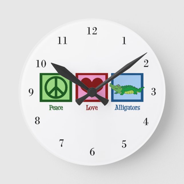 Peace Love Alligators Round Clock (Front)