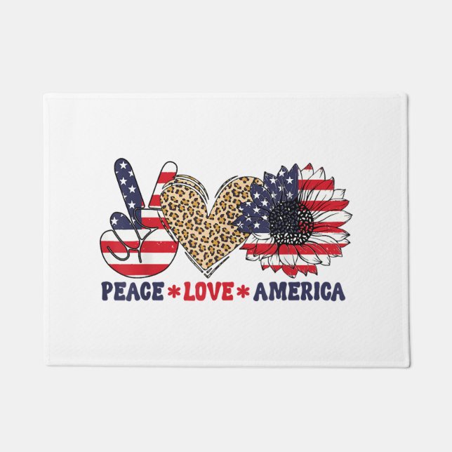 Peace Love America 4th of July Patriotic  Doormat (Front)