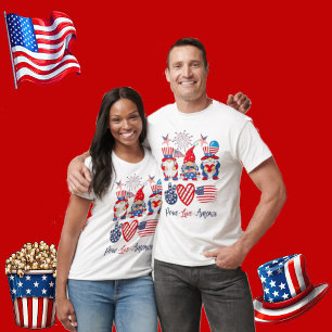 Peace Love America Independence Patriotic Gnomes T-Shirt