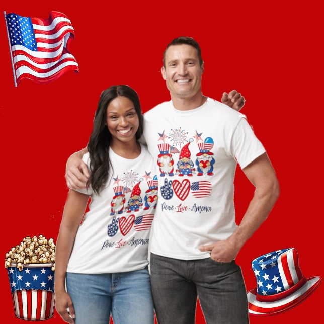 Peace Love America Independence Patriotic Gnomes  T-Shirt (Peace Love America Independence Patriotic Gnomes T-Shirt)