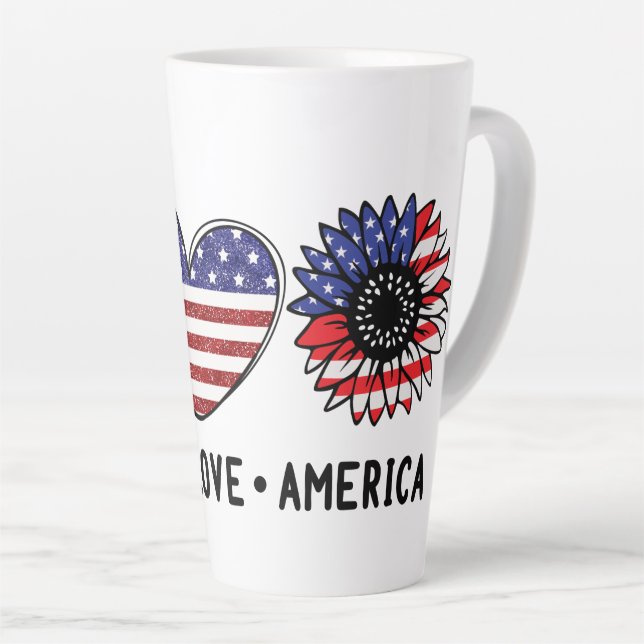 Peace, Love, America Latte Mug (Right Angle)