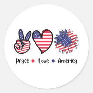 Peace Love America Patriotic Flag Classic Round Sticker