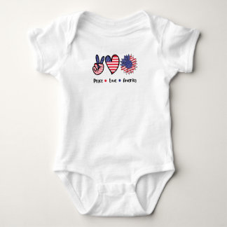 Peace Love America Patriotic USA Flag Graphic Baby Bodysuit