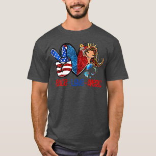 Peace Love America US Flag American Mermaid 4th of T-Shirt
