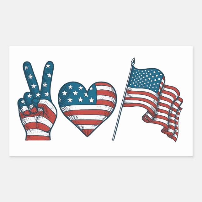 Peace Love American Flag Rectangular Sticker (Front)